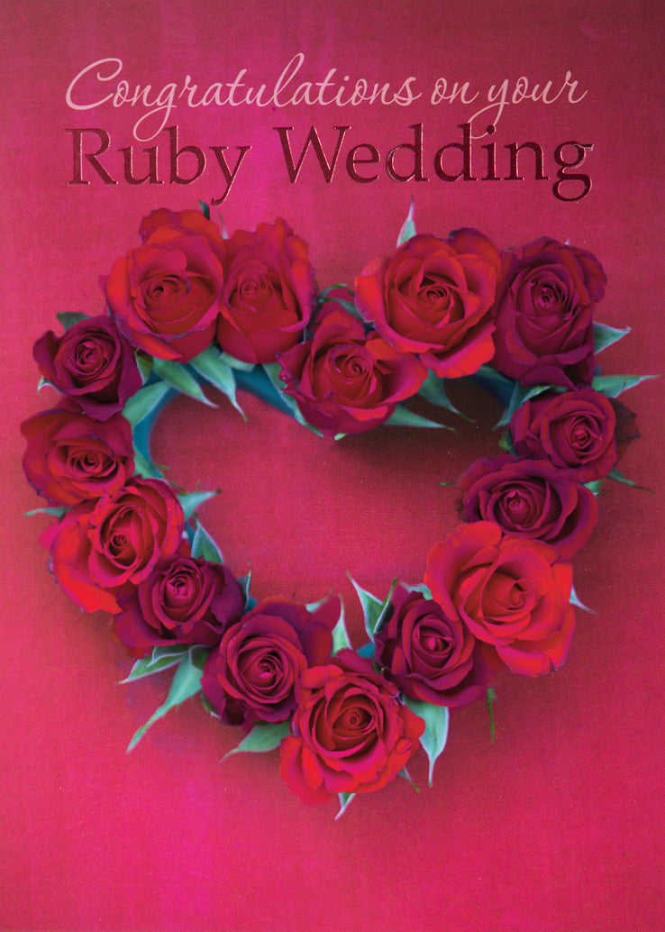 Ruby Anniversary Card - Heart Foiled - The Christian Gift Company