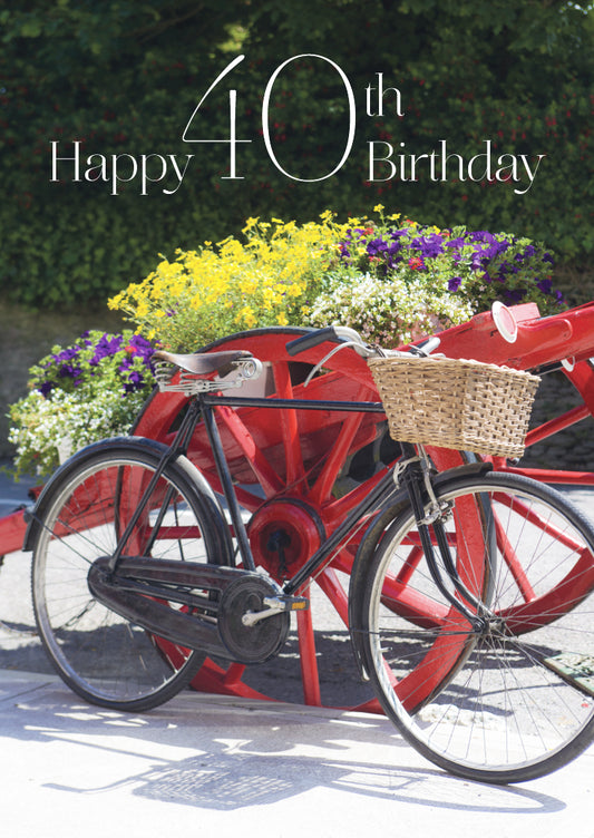 Age 40 Card - Bike With Flowers - The Christian Gift Company