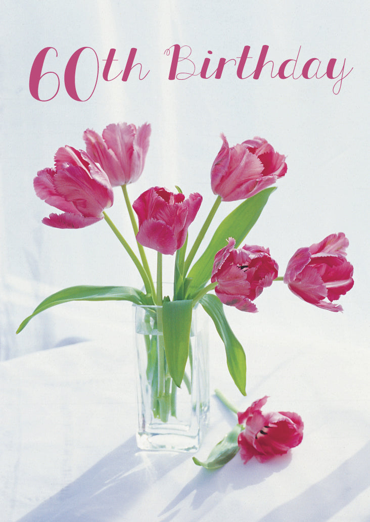 Age 60 Card - Pink Tulip Arrangement - The Christian Gift Company