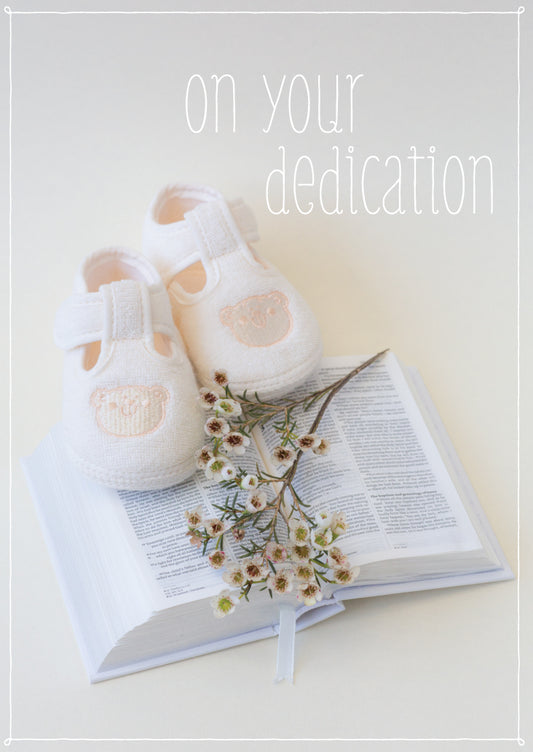 Dedication Card - Bible With Booties - The Christian Gift Company
