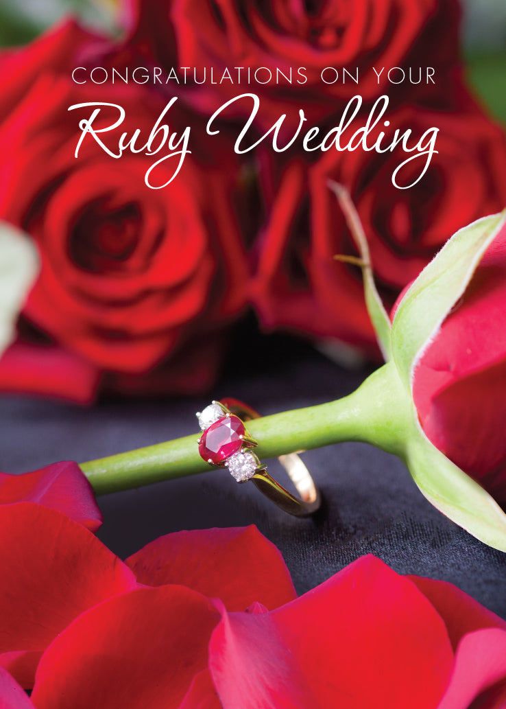 Ruby Anniversary Card - Red Roses And Ring - The Christian Gift Company