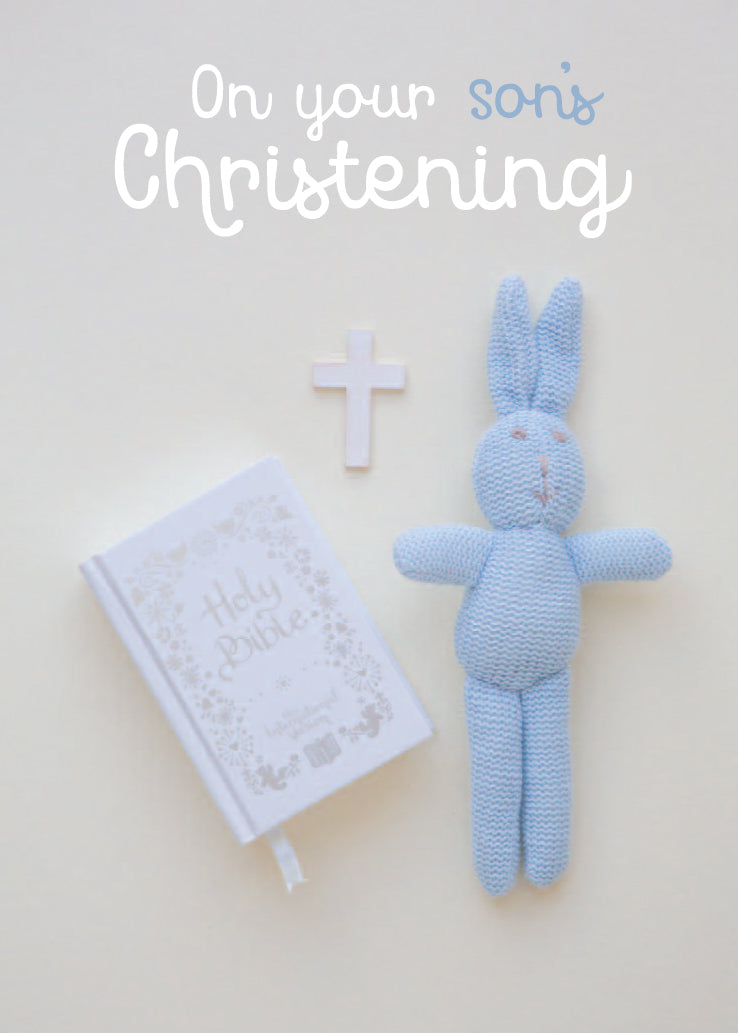 Christening Boy Card - Soft Toy/Bible - The Christian Gift Company