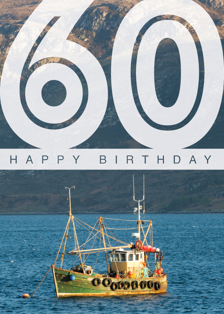 Age 60 Card - Fishing Boat On Loch - The Christian Gift Company