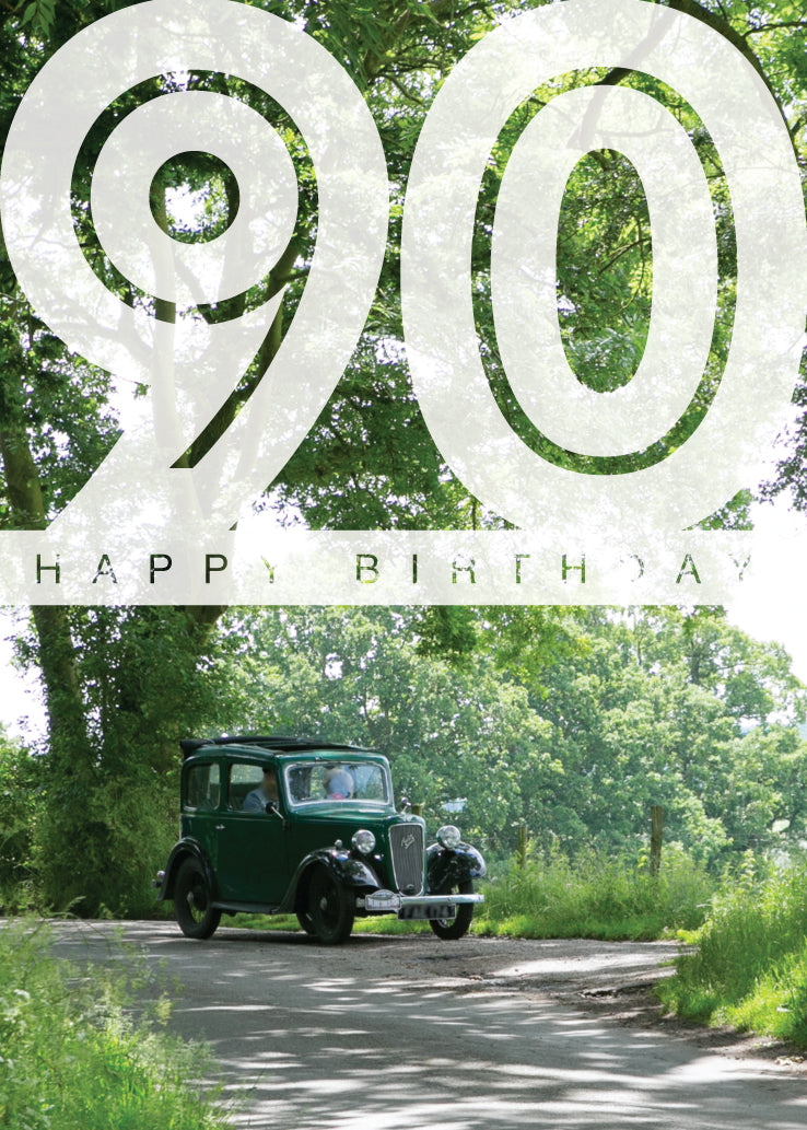 Age 90 Card - Green Austin Seven - The Christian Gift Company
