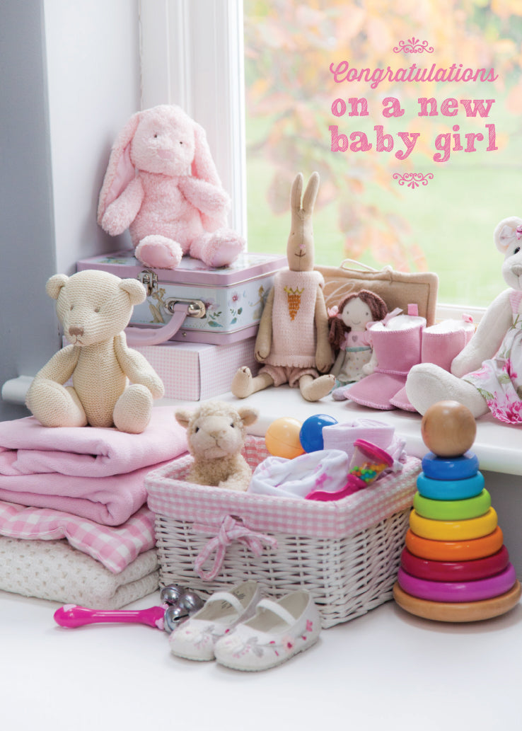 Baby Girl Card - Pink Nursery Toys - The Christian Gift Company