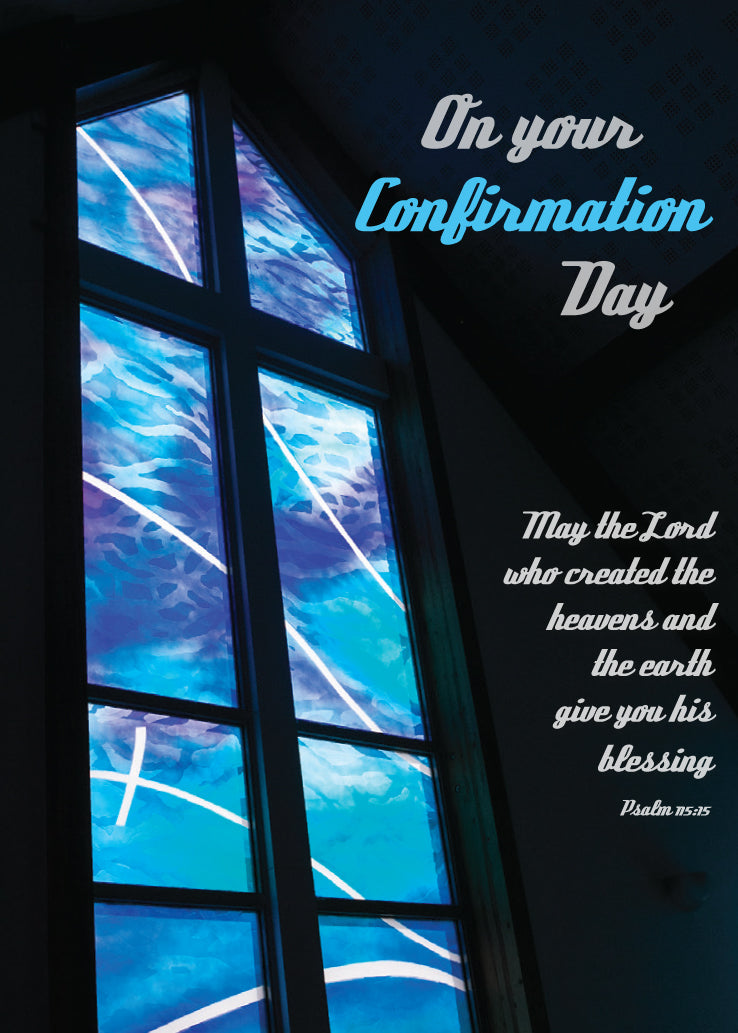 Confirmation Card - Blue Stained Glass - The Christian Gift Company