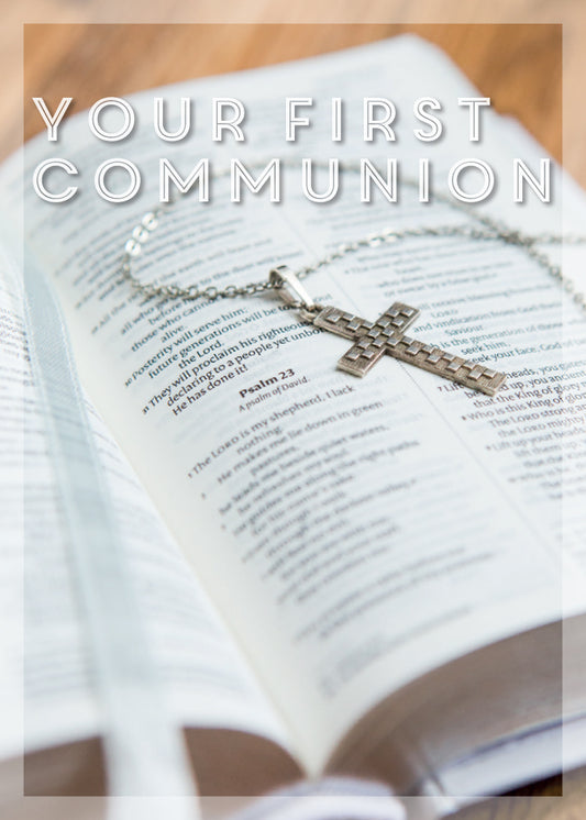 1st Communion Card - Bible/Silver Cross - The Christian Gift Company