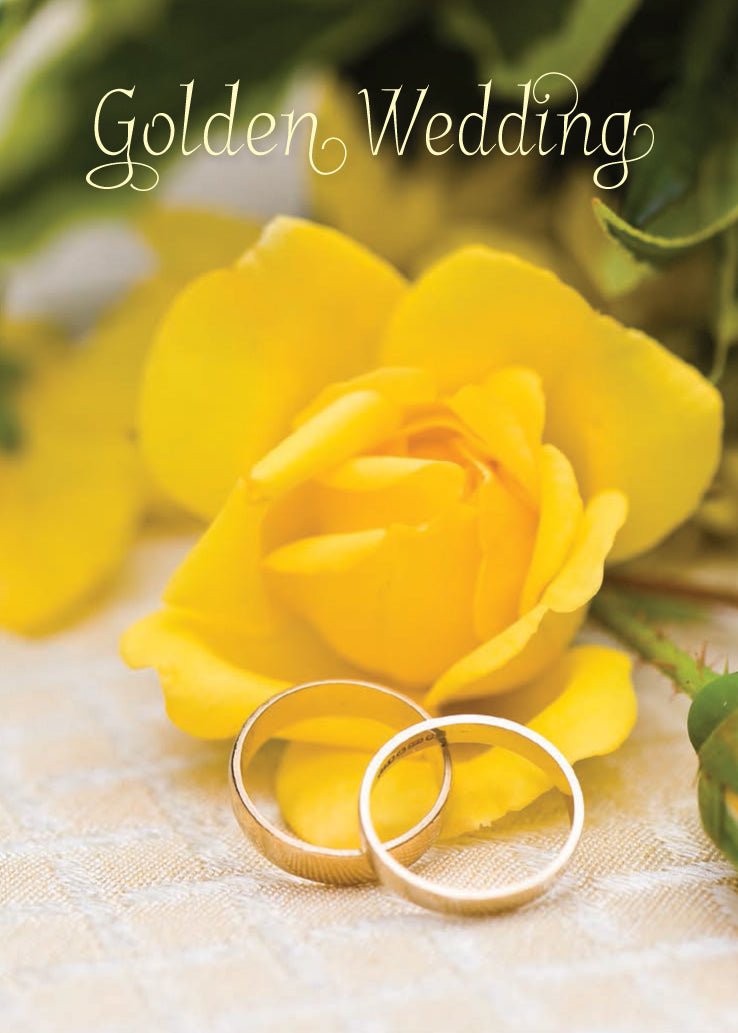 Golden Anniversary Card - Yellow Rose/Gold Rings - The Christian Gift Company