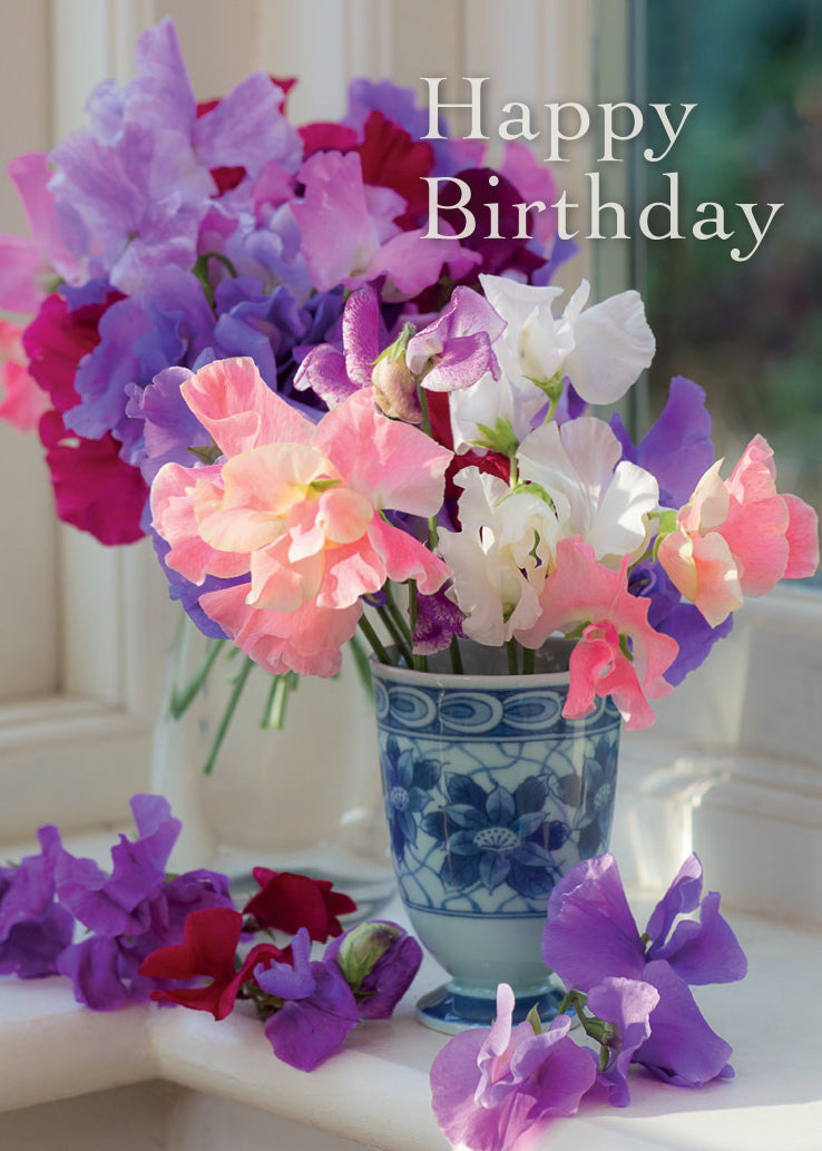Birthday Card - Sweet Peas Windowsill - The Christian Gift Company