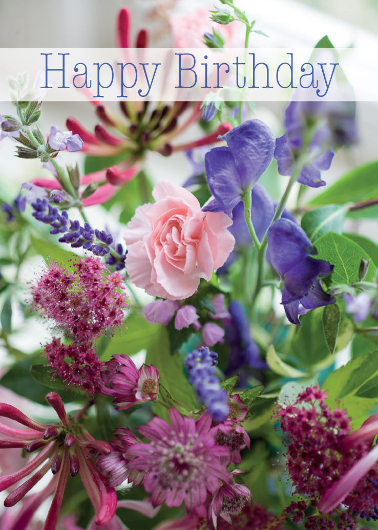 Birthday Card - Pink And Blue Flowers - The Christian Gift Company