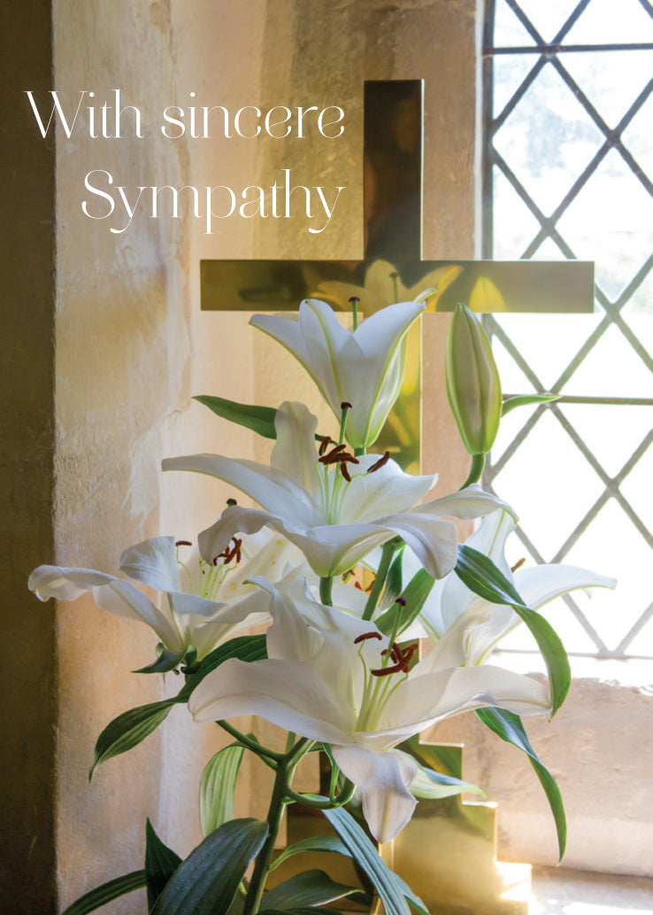 Sympathy Card - White Lilies Near Cross - The Christian Gift Company