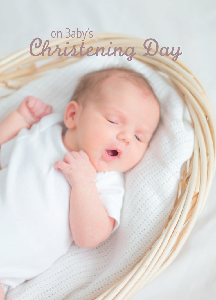 Christening Card - Baby In Moses Basket - The Christian Gift Company