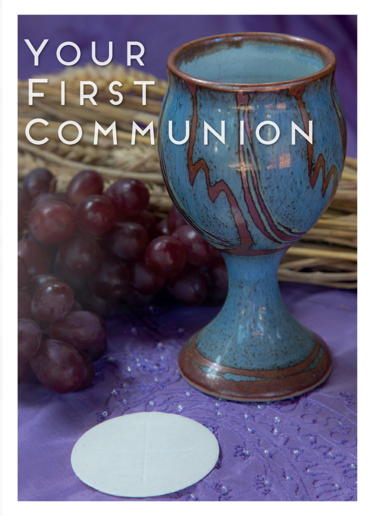 1st Communion Card - Blue Chalice Scene - The Christian Gift Company