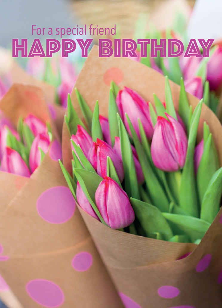 Birthday Card - Pink Tulip Bunches - The Christian Gift Company