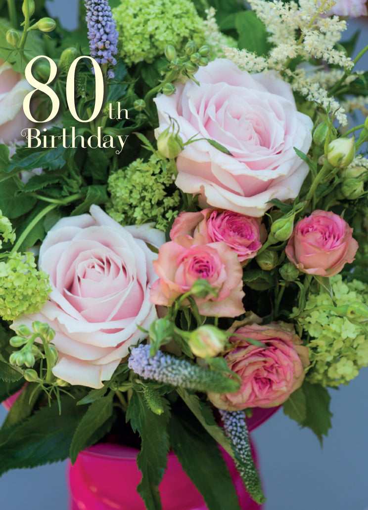 Age 80 Card - Pink Rose Arrangement - The Christian Gift Company