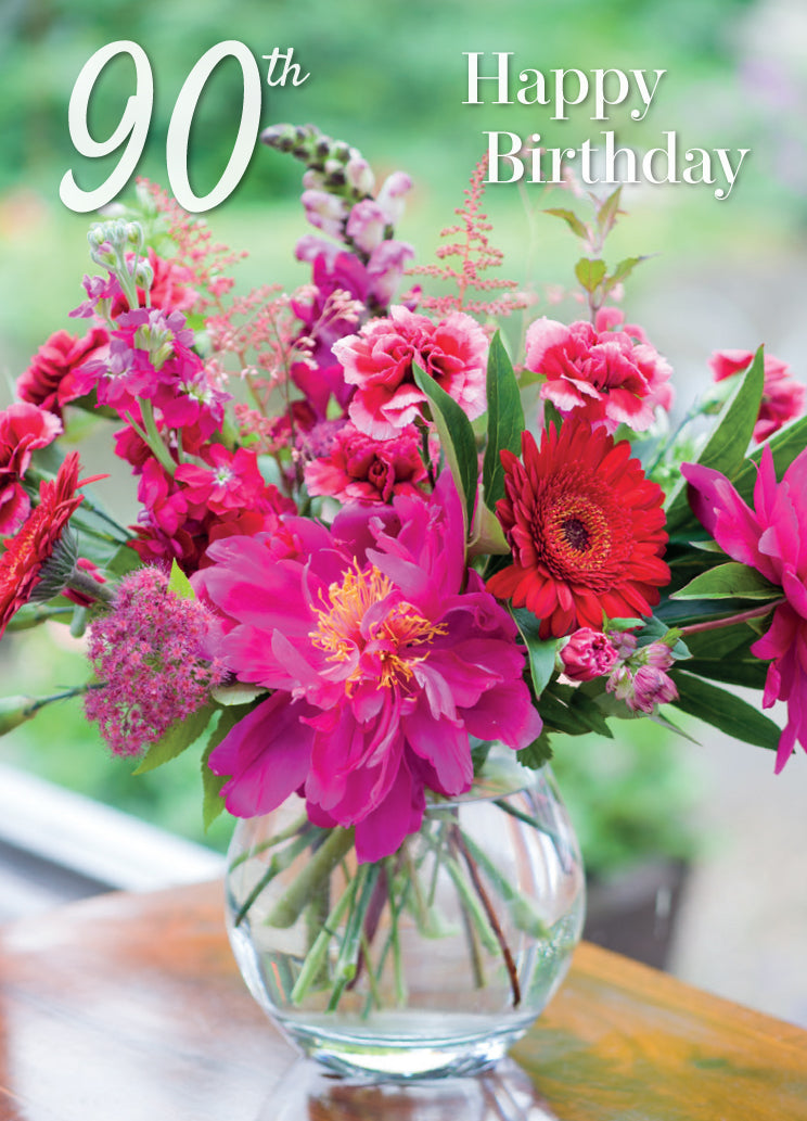 Age 90 Card - Paeony Arrangement - The Christian Gift Company