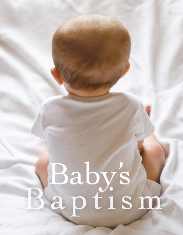 Baby Baptism Card - Baby Seated On Bed - The Christian Gift Company