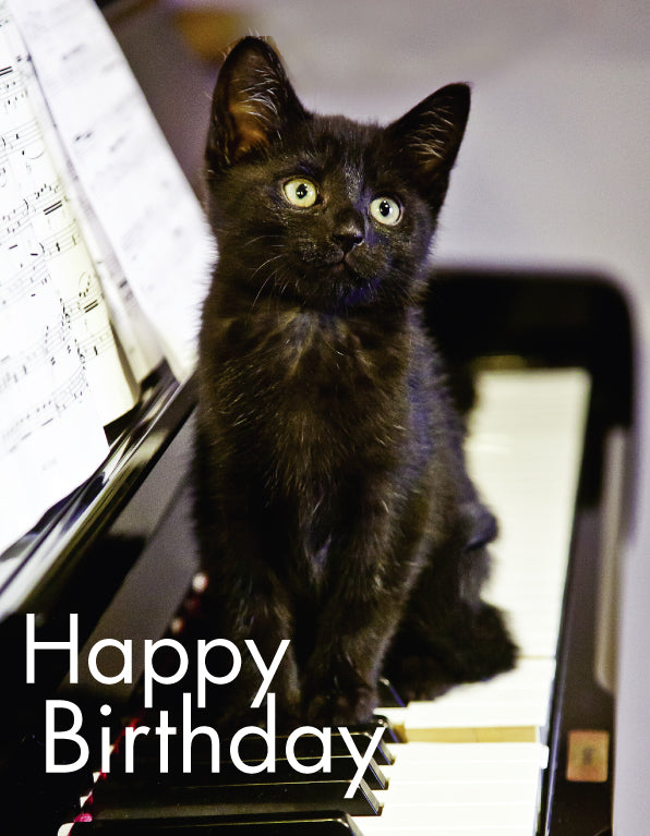 Birthday Card - Black Kitten On Piano - The Christian Gift Company