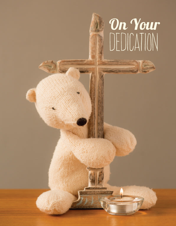 Dedication Card - Teddy Bear With Cross - The Christian Gift Company