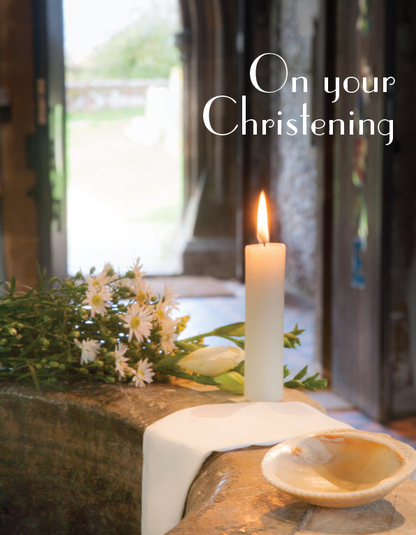 Christening Card - Font Candle And Shell - The Christian Gift Company