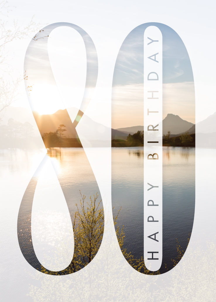 Age 80 Card - Mountain Lake Scene - The Christian Gift Company