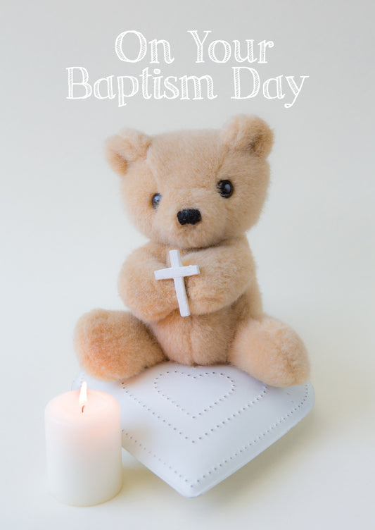 Child Baptism Card - Teddy with Cross - The Christian Gift Company