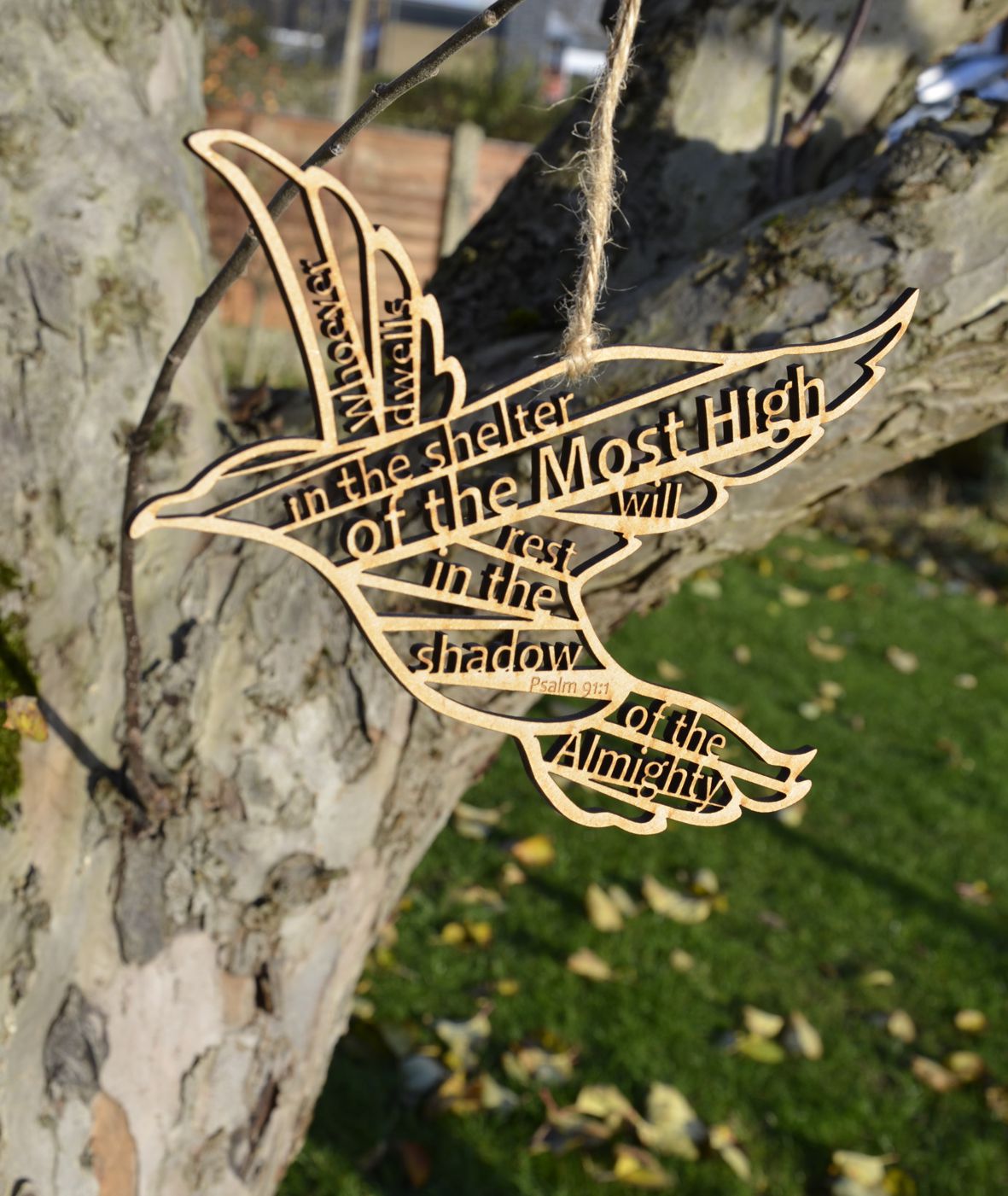 Psalm 91 In The Shelter Wooden Hanging Bird - The Christian Gift Company