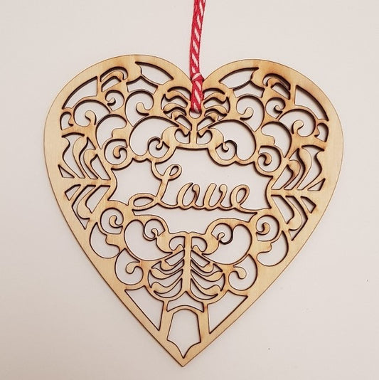 Wooden Hanging Laser Cut Heart Love - The Christian Gift Company