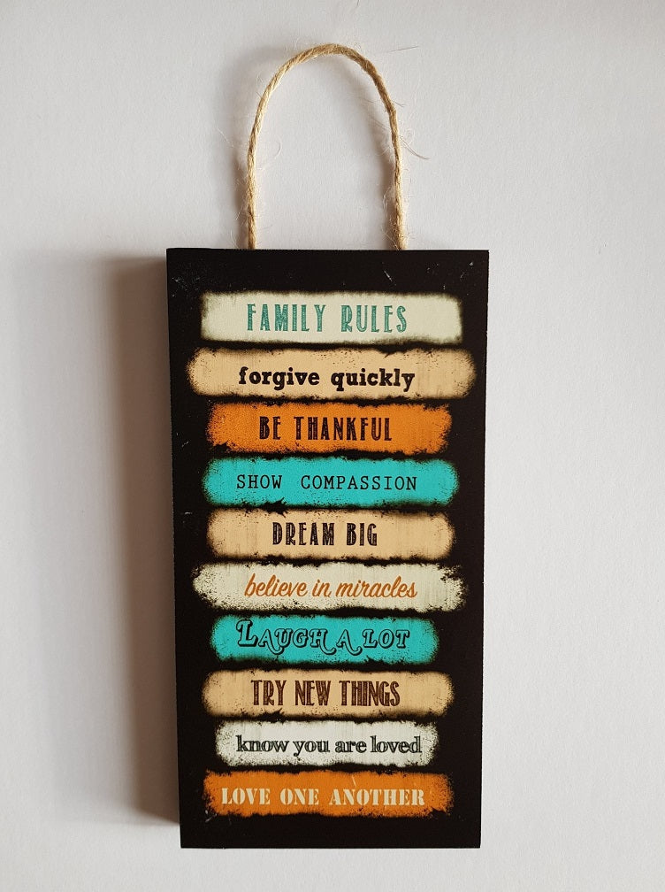 Family Rules Black and Orange Plaque Small - The Christian Gift Company