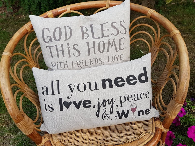Cushion All You Need Is Love, Joy Peace and Wine! - The Christian Gift Company