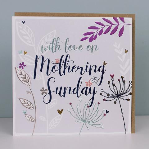With Love On Mothering Sunday Card Purple - The Christian Gift Company