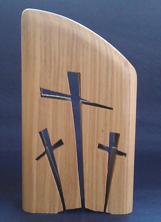 Three Cross Hill Oak Ornamental Piece - The Christian Gift Company