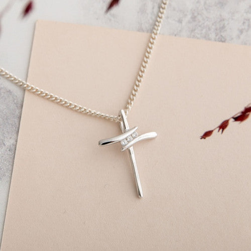 Cross With Three Cubic Zirconias - The Christian Gift Company