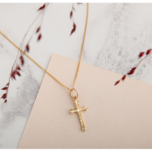 Diamond Cut 9ct Gold Cross Necklace - The Christian Gift Company