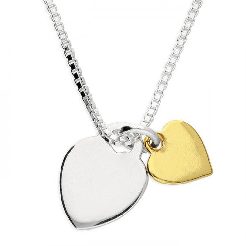 Double Heart Necklace With Yellow Gold Plated Heart - The Christian Gift Company