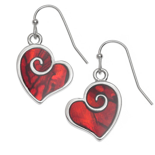 Red Paua shell heart swirl hook earrings - The Christian Gift Company