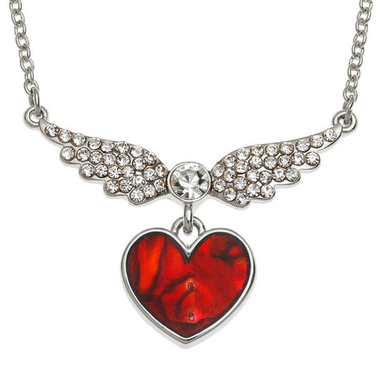 Red Paua shell winged heart necklace - The Christian Gift Company