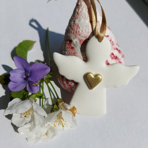 Ceramic Angel With Gold Heart Decoration - The Christian Gift Company