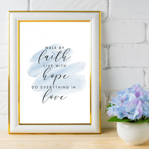 Faith Hope Love Print A4 Blue - The Christian Gift Company