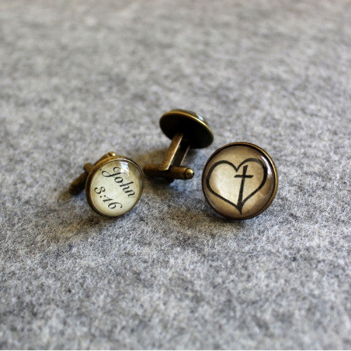Cufflink And Lapel Pin Set - Cross And Heart - The Christian Gift Company