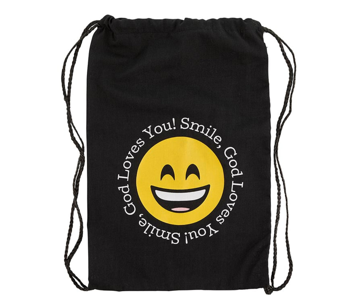 Smile! God Loves You Drawstring Backpack - The Christian Gift Company