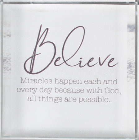Glass Paperweights Scripture Glass Block Paperweight/Believe Miracles | The Christian Gift Company