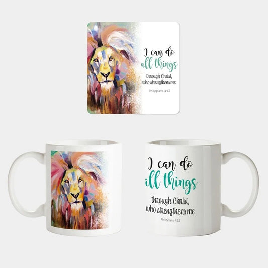 Colourful Lion Mug & Coaster - The Christian Gift Company